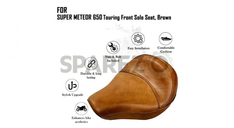 For Royal Enfield Super Meteor 650 Tan Customized Touring Front Solo Seat - SPAREZO